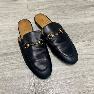 Authentic Gucci Black Leather Princetown Mules size 38